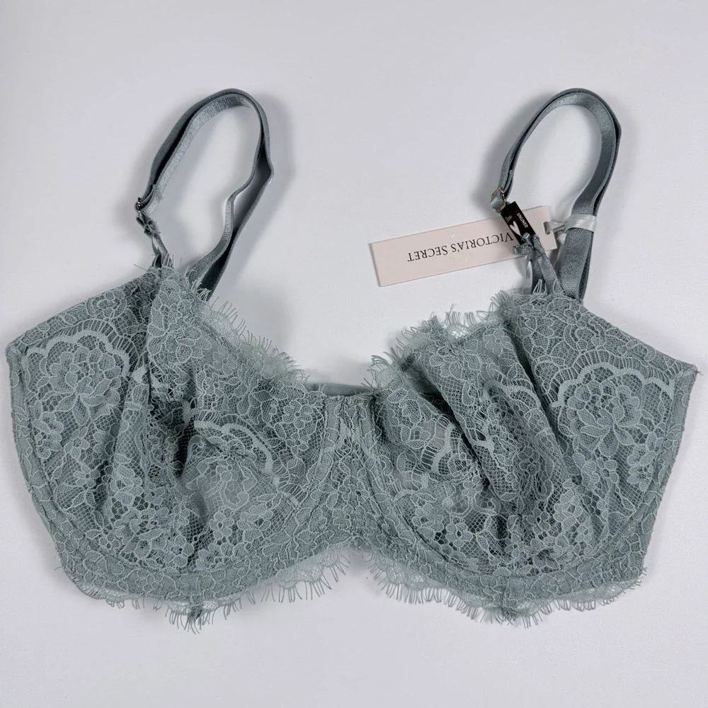 Victoria's Secret Dream Angels Unlined‎ Uplift Sling Lace Bra Sage Green 32DDD